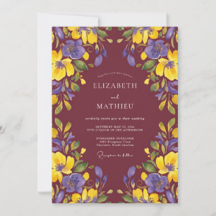 Maroon Violet Petal Wedding Invitation