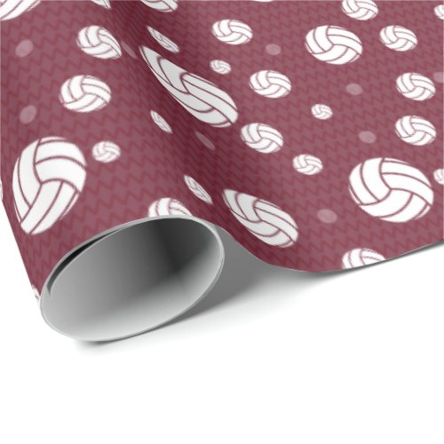 Maroon Volleyball Chevron Patterned Wrapping Paper