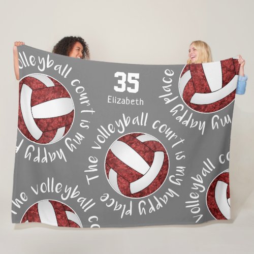 Maroon volleyball court happy place sports mantra fleece blanket