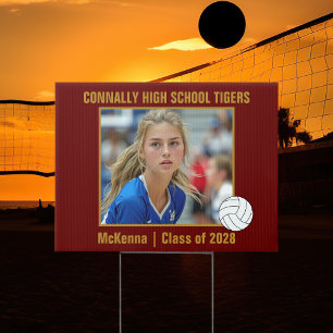 Maroon Volleyball Player Photo Graduation Yard Sign