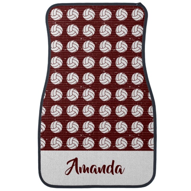 Maroon Volleyball Wood Floor Patterned Car Floor Mat (Front)