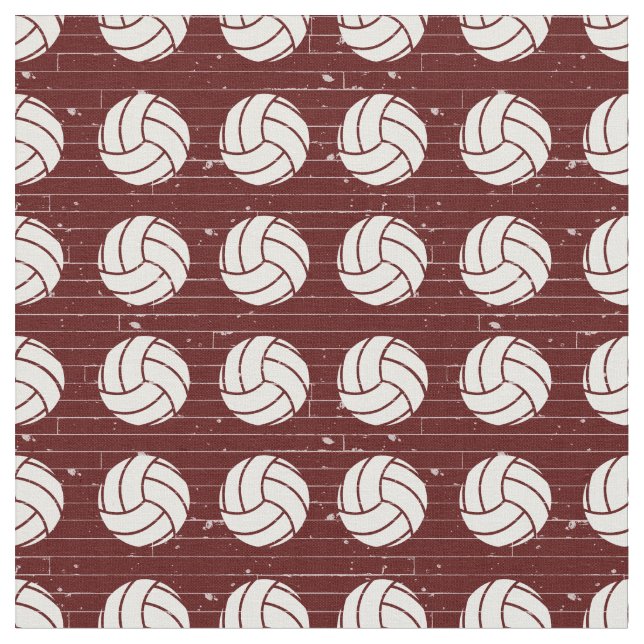 Maroon Volleyball Wood Floor Patterned Fabric (Close Up)