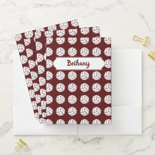 Maroon Volleyball Wood Floor Patterned Pocket Folder