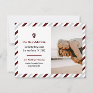 Maroon We Have Moved Striped Moving Photo