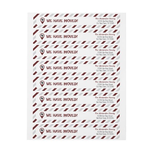 Maroon We Have Moved Striped Moving  Wrap Around Label