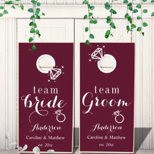 Maroon wedding bride and groom cornhole set