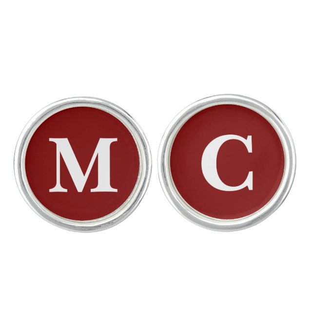 Maroon Wedding Day Gift for Groom Custom Initials Cufflinks (Front)