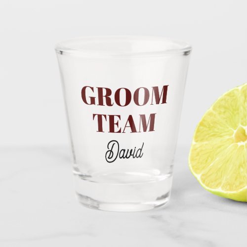 Maroon Wedding Groom Team Stylized Name Shot Glass