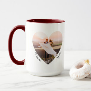Maroon Wedding Photo Heart Thank You Favors Mug