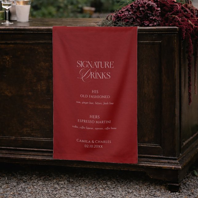 Maroon Wedding Signature Drinks Fabric Sign (Creator Uploaded)