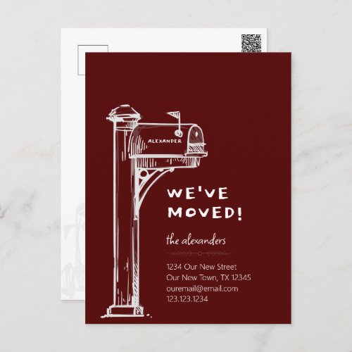 Maroon Weve Moved Distressed Mailbox Moving Postcard