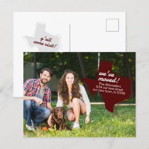 Maroon We've Moved - Dotted Texas Moving Postcard