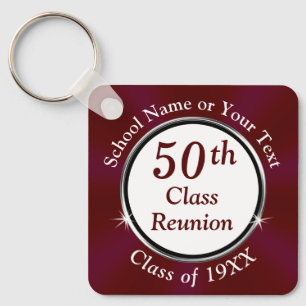 Maroon, White, 50th High School Reunion Souvenirs Keychain