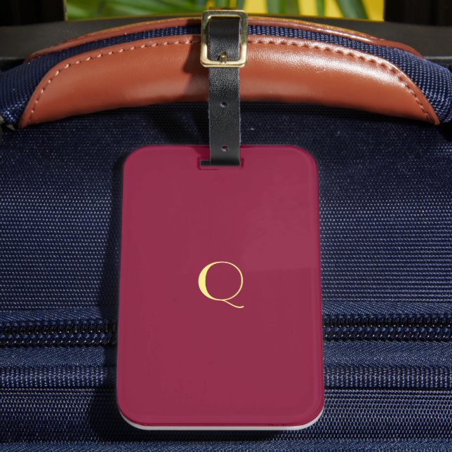 Maroon white - add monogram  luggage tag (Front Insitu 2)