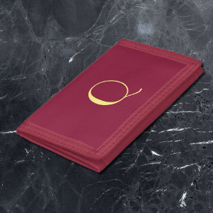 Maroon white - add monogram  trifold wallet