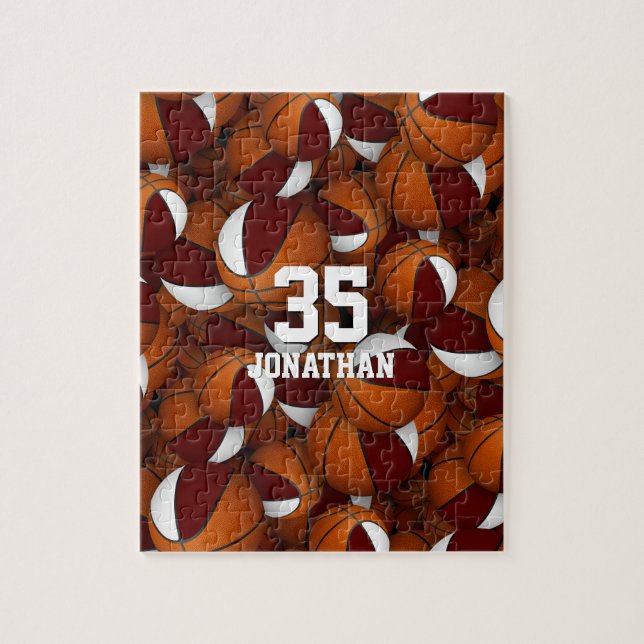 maroon white basketball boys girls team colors jigsaw puzzle (Vertical)