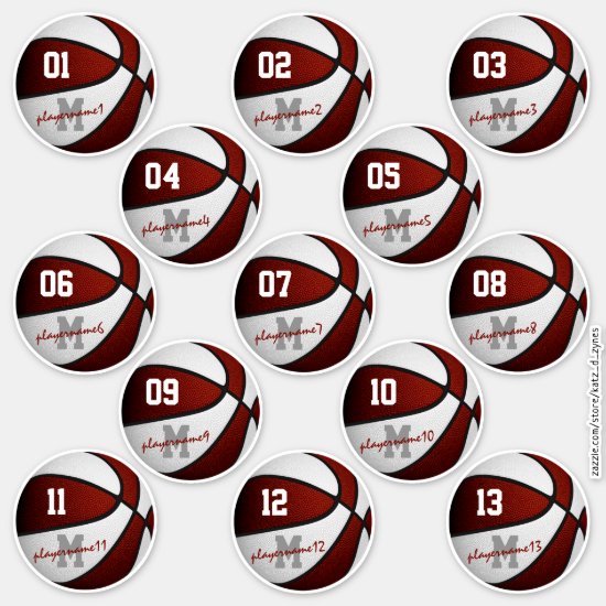 maroon white basketball 13 team members' stickers