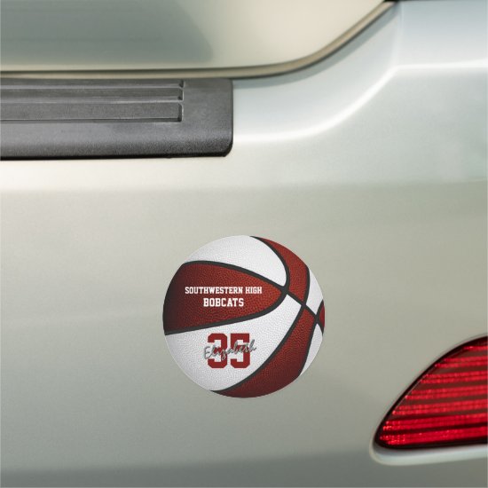 maroon white basketball team colors kids locker or car magnet