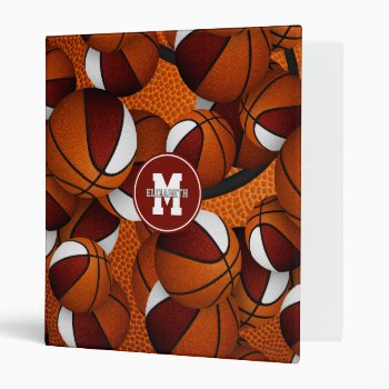 Maroon White Basketball Team Colors Sports Pattern 3 Ring Binder by katz_d_zynes at Zazzle
