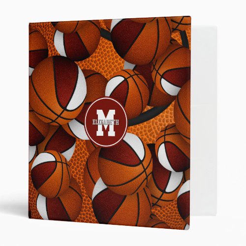 maroon white basketball team colors sports pattern 3 ring binder