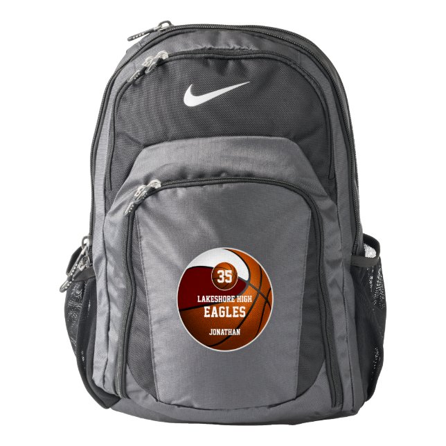 maroon white basketball team school colors boys' backpack (Front)