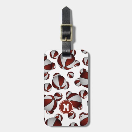 maroon white basketballs pattern team colors luggage tag