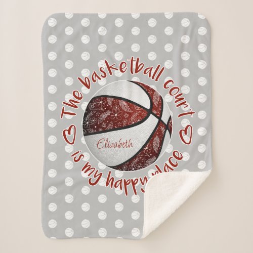 maroon white boho basketball court my happy place sherpa blanket