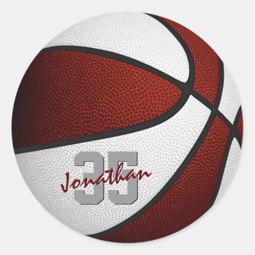 maroon white boys girls basketball team colors classic round sticker