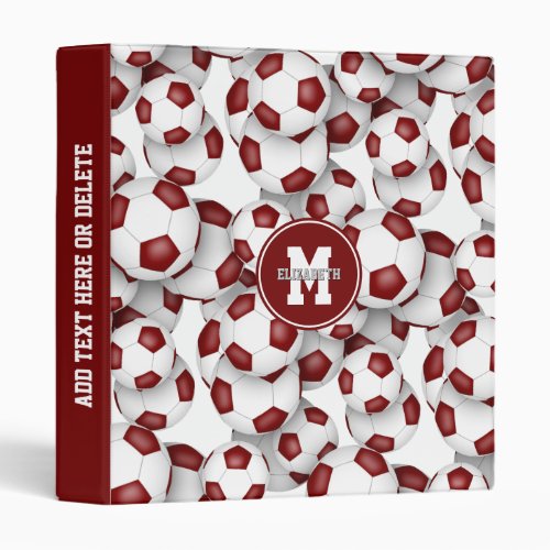 maroon white boys girls school colors soccer ball 3 ring binder