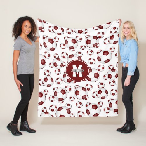 maroon white boys girls soccer room decor fleece blanket