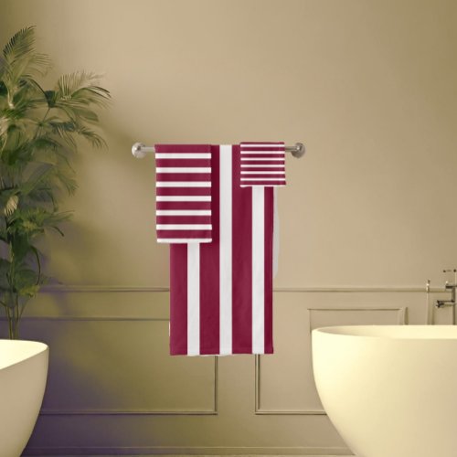 Maroonwhite  cabana stripes   bath towel set