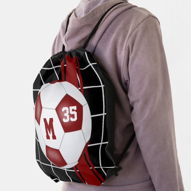 maroon white club team school colors soccer drawstring bag (Insitu)