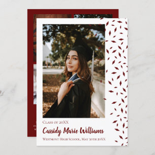 Maroon White Confetti Graduation Announcement
