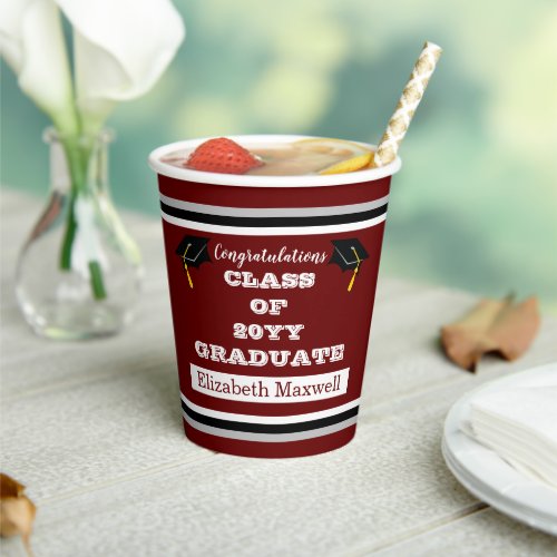 Maroon White Congratulations Graduate Graduation Paper Cups