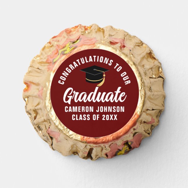 Maroon White Custom 2025 Graduation Party Reese's Peanut Butter Cups (Front)