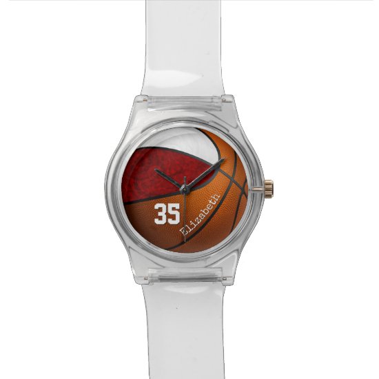maroon white custom girls name basketball watch
