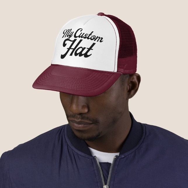 MAROON & WHITE Custom Trucker Hat Mesh Cap Blank (In Situ)