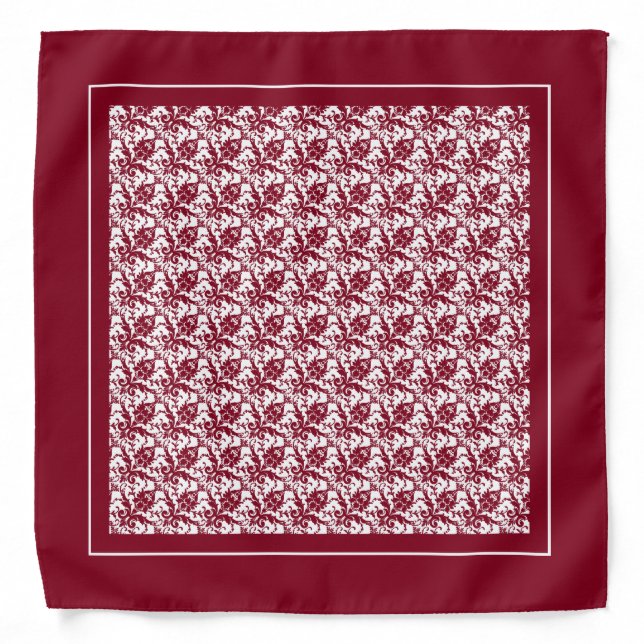 Maroon White Damask Border Bandana (Front)