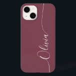 Maroon White Elegant Calligraphy Script Name Case-Mate iPhone 14 Case<br><div class="desc">Maroon Elegant White Calligraphy Script Custom Personalized Name iPhone 14 Smart Phone Cases features a modern and trendy simple and stylish design with your personalized name in elegant hand written calligraphy script typography on a maroon background. Designed by ©Evco Studio www.zazzle.com/store/evcostudio</div>