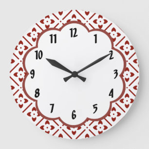 Maroon White Floral Retro Pattern  Wall Clock