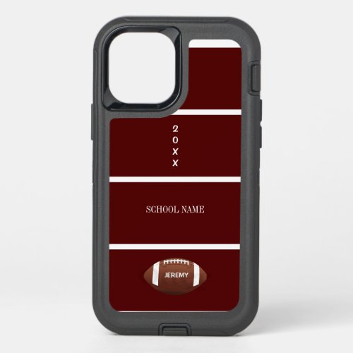Maroon  White Football School Name Custom OtterBox Defender iPhone 12 Case