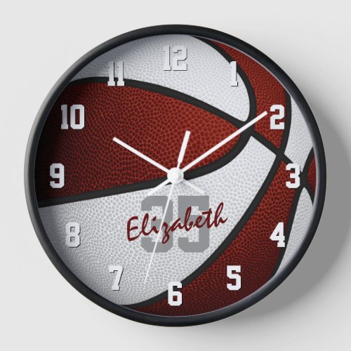maroon white girls boys basketball personalized clock
