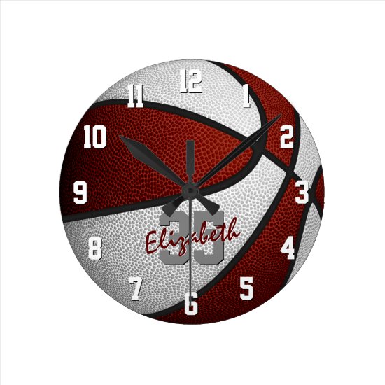 maroon white girls boys basketball personalized round clock