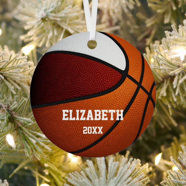 maroon white girls boys keepsake basketball metal ornament (Insitu)