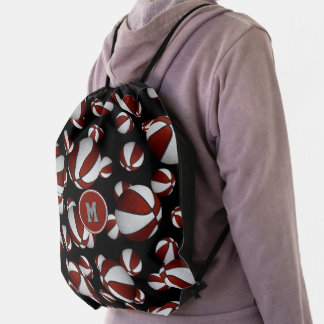 maroon white girls boys school colors basketball drawstring bag