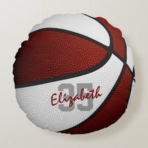 maroon white girls boys sporty basketball round pillow