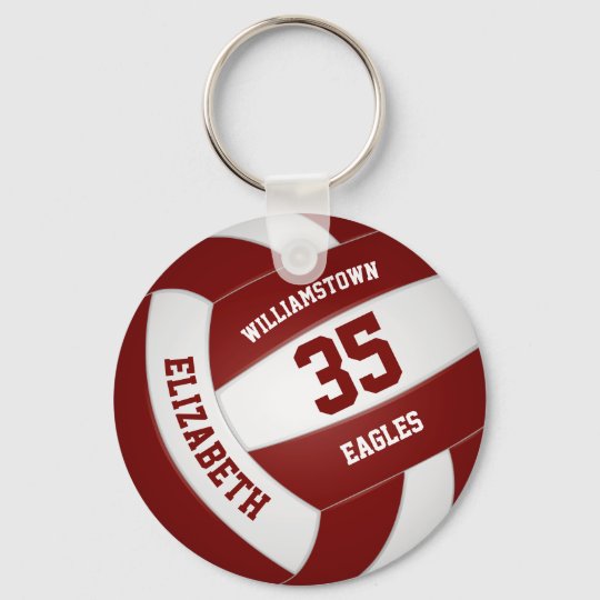 maroon white girls boys team colors volleyball keychain
