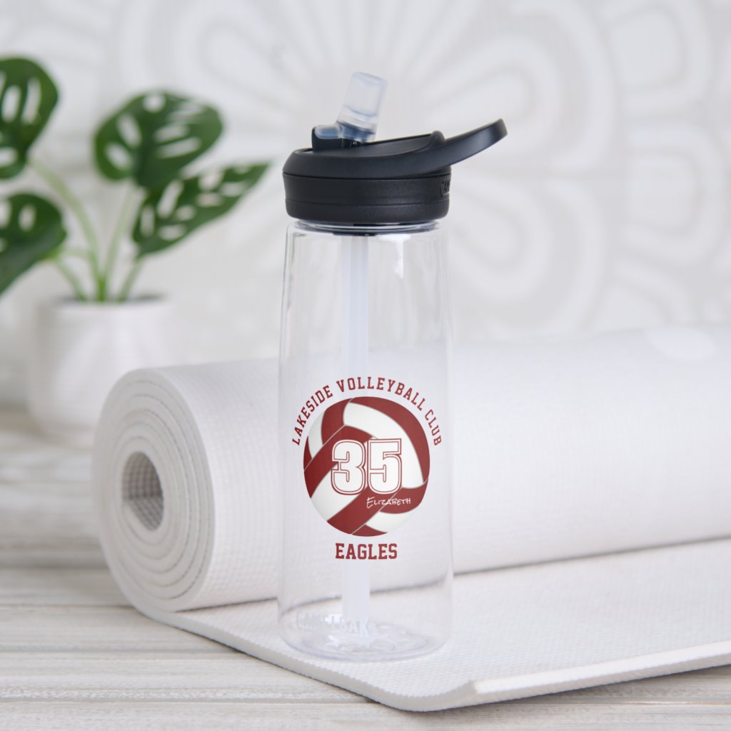 maroon white girls boys team colors volleyball water bottle