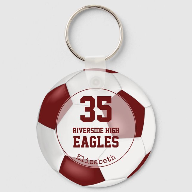maroon white  girls' soccer school team colors keychain (Front)