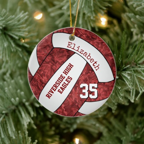 maroon white girls sports volleyball team memento ceramic ornament